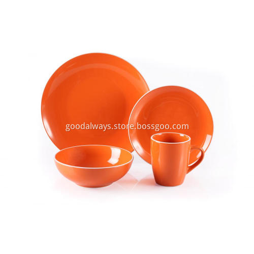16 Piece Stoneware Dinner Set Orange Color With White Rim